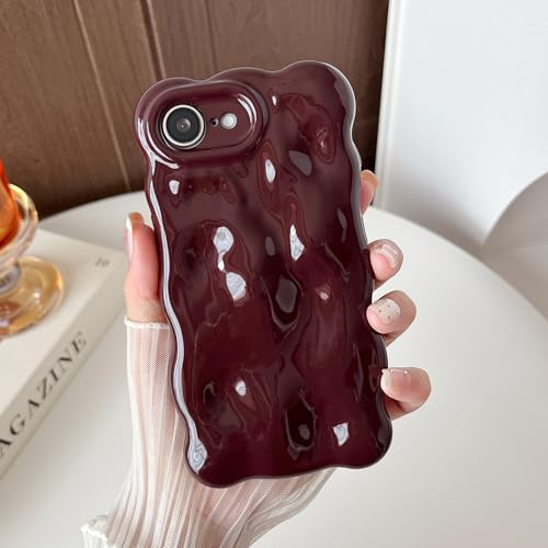 XIZYO Schutzhülle für iPhone 16e, 15,5 cm (6,1 Zoll), süßes Wellenmuster, ästhetische Handyhülle, 3D, lockige, gewellte Form, Glitzer, Bling für Frauen und Mädchen, weiches Silikon, stoßfest, Weinrot von XIZYO