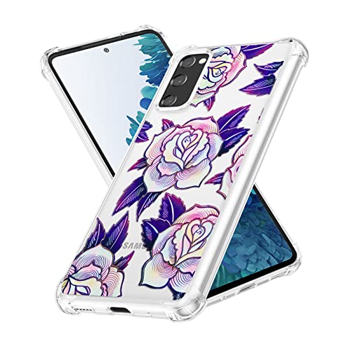 XIZYO Transparente Hülle für Samsung Galaxy S20 FE, Niedlich Luxus Vergoldung Rose Blume Floral Muster Silikon Schutzhülle, Schlanke TPU Stoßstange Stoßfeste Durchsichtig Handyhülle, Lila von XIZYO