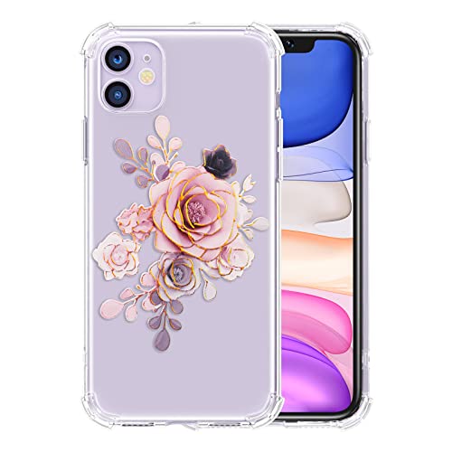 XIZYO Transparente Hülle für iPhone 11 6,1 Zoll, Niedlich Luxus Vergoldung Rose Blume Floral Muster Silikon Schutzhülle, Schlanke TPU Stoßstange Stoßfeste Durchsichtig Handyhülle von XIZYO