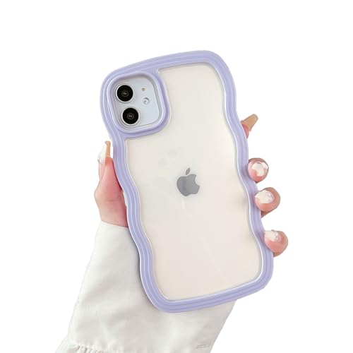 XIZYO Transparente Hülle für iPhone 12/12 Pro, Niedliche Durchsichtig Lockige Wellen Rahmenform Aesthetic Design Handyhülle, für Mädchen Frauen Schlanke Weiche TPU Stoßfest Schutzhülle, Lila von XIZYO