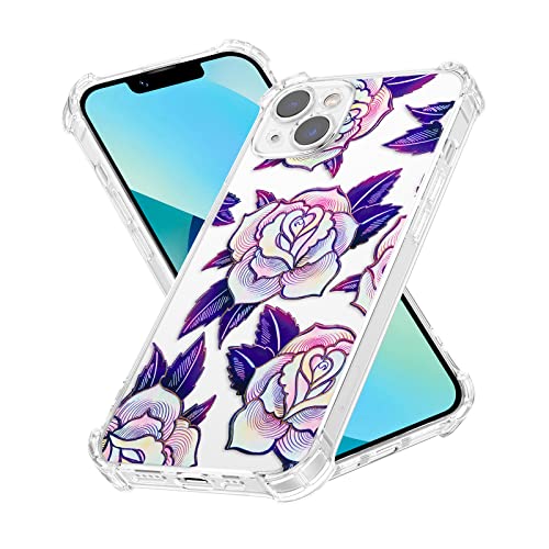 XIZYO Transparente Hülle für iPhone 13 6,1 Zoll, Niedlich Luxus Vergoldung Rose Blume Floral Muster Silikon Schutzhülle, Schlanke TPU Stoßstange Stoßfeste Durchsichtig Handyhülle, Lila von XIZYO