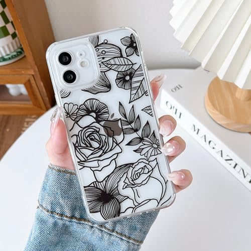 XIZYO Transparente Rose Hülle für iPhone 11, Niedlich Rose Blume Floral Muster Schlanke Stoßfeste Handyhülle, für Mädchen Frauen Weiche TPU Luxus Durchsichtige Schutzhülle, Schwarz von XIZYO