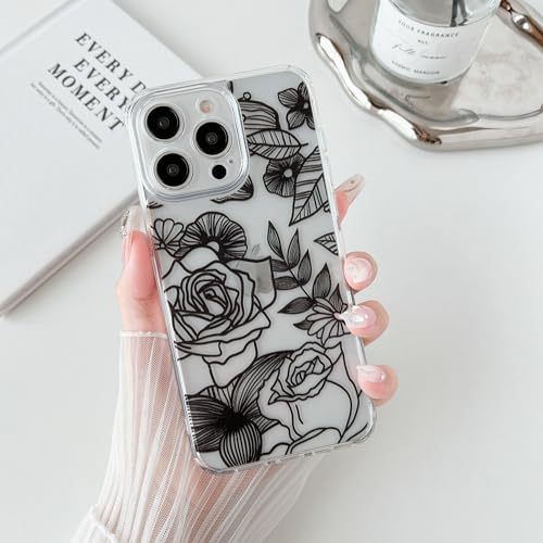 XIZYO Transparente Rose Hülle für iPhone 12 Pro Max, Niedlich Rose Blume Floral Muster Schlanke Stoßfeste Handyhülle, für Mädchen Frauen Weiche TPU Luxus Durchsichtige Schutzhülle, Schwarz von XIZYO