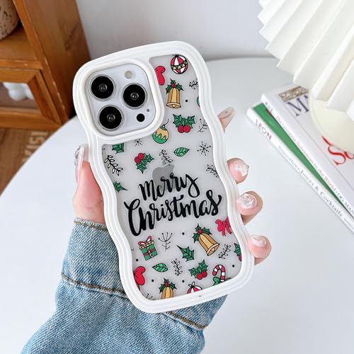 XIZYO Weihnachten Hülle für iPhone 14 Pro, Niedlich Weihnachts Muster Aesthetic Lockige Wellen Rahmenform Schutzhülle, für Mädchen Frauen Luxus Schlanke Weiche TPU Transparente Handyhülle von XIZYO