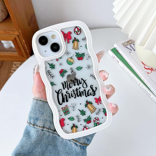 XIZYO Weihnachten Hülle für iPhone 15, Niedlich Weihnachts Muster Aesthetic Lockige Wellen Rahmenform Schutzhülle, für Mädchen Frauen Luxus Schlanke Weiche TPU Transparente Handyhülle von XIZYO