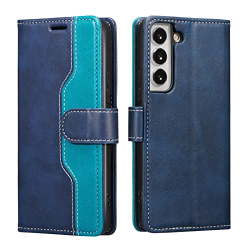 XIZYO für Samsung Galaxy S21 FE Leder Geldbörse Handyhülle, Verstellbarem Klappständer Handyhülle, mit Kartenhalter, Magnetischem Verschluss Schutzhülle, Blau Grün von XIZYO
