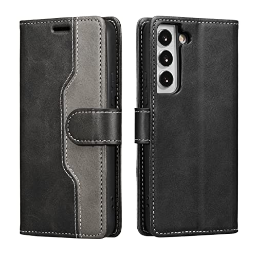 XIZYO für Samsung Galaxy S21 FE Leder Geldbörse Handyhülle, Verstellbarem Klappständer Handyhülle, mit Kartenhalter, Magnetischem Verschluss Schutzhülle, Schwarz Grau von XIZYO