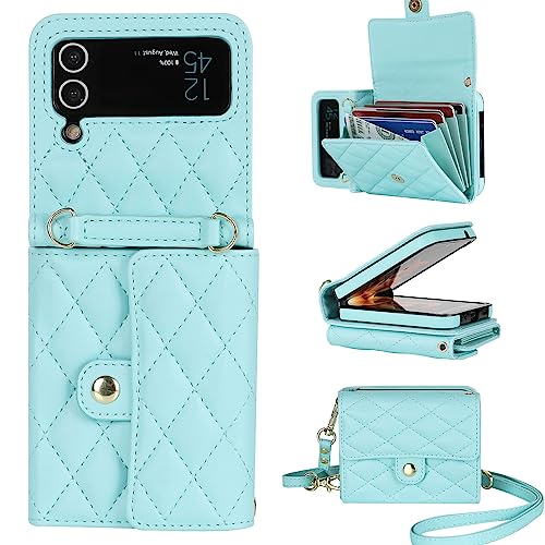 XIZYO für Samsung Galaxy Z Flip 3 Leder Crossbody Brieftasche Klapphülle mit Verstellbarem Abnehmbarem Umhängegurt, für Frauen Mädchen Niedlich Luxus Handyhülle mit Kartenhalter, Grün von XIZYO