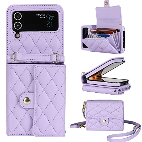 XIZYO für Samsung Galaxy Z Flip 3 Leder Crossbody Brieftasche Klapphülle mit Verstellbarem Abnehmbarem Umhängegurt, für Frauen Mädchen Niedlich Luxus Handyhülle mit Kartenhalter, Lila von XIZYO