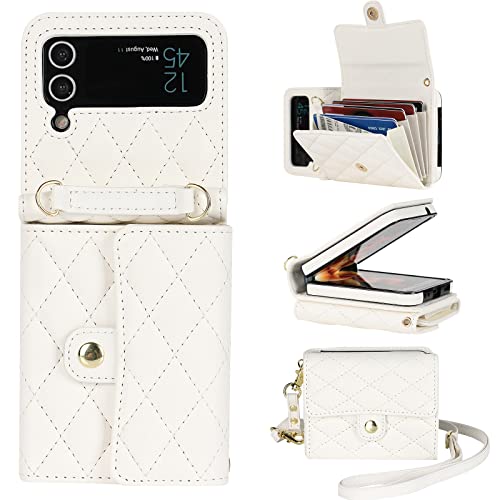 XIZYO für Samsung Galaxy Z Flip 4 Leder Crossbody Brieftasche Klapphülle mit Verstellbarem Abnehmbarem Umhängegurt, für Frauen Mädchen Niedlich Luxus Handyhülle mit Kartenhalter, Weiß XIZYO für Samsung Galaxy Z Flip 4 Leder Crossbody Brieftasche Klapphülle mit Verstellbarem Abnehmbarem Umhängegurt, für Frauen Mädchen Niedlich Luxus Handyhülle mit Kartenhalter, Weiß von XIZYO