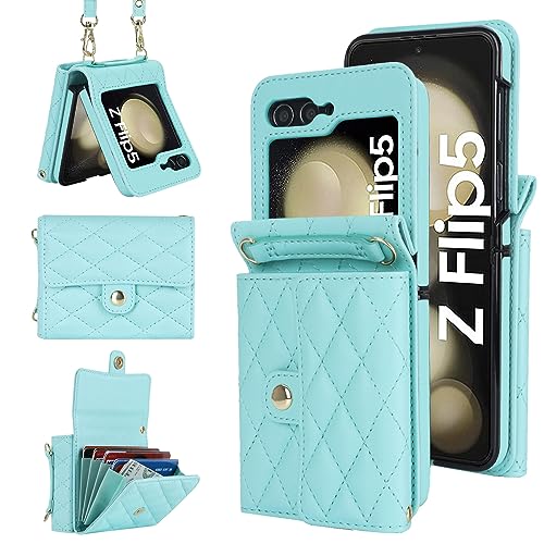 XIZYO für Samsung Galaxy Z Flip 5 Leder Crossbody Brieftasche Klapphülle mit Verstellbarem Abnehmbarem Umhängegurt, für Frauen Mädchen Niedlich Luxus Handyhülle mit Kartenhalter, Grün von XIZYO