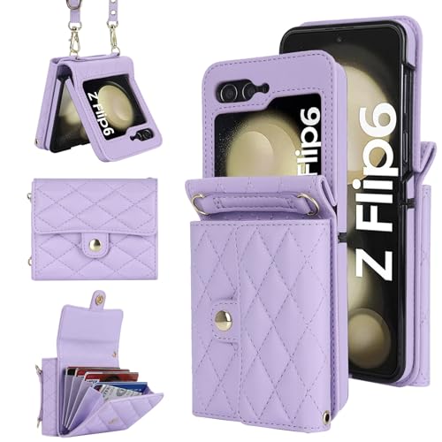 XIZYO für Samsung Galaxy Z Flip 6 Leder Crossbody Brieftasche Klapphülle mit Verstellbarem Abnehmbarem Umhängegurt, für Frauen Mädchen Niedlich Luxus Handyhülle mit Kartenhalter, Lila XIZYO für Samsung Galaxy Z Flip 6 Leder Crossbody Brieftasche Klapphülle mit Verstellbarem Abnehmbarem Umhängegurt, für Frauen Mädchen Niedlich Luxus Handyhülle mit Kartenhalter, Lila von XIZYO