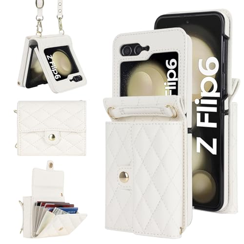 XIZYO für Samsung Galaxy Z Flip 6 Leder Crossbody Brieftasche Klapphülle mit Verstellbarem Abnehmbarem Umhängegurt, für Frauen Mädchen Niedlich Luxus Handyhülle mit Kartenhalter, Weiß XIZYO für Samsung Galaxy Z Flip 6 Leder Crossbody Brieftasche Klapphülle mit Verstellbarem Abnehmbarem Umhängegurt, für Frauen Mädchen Niedlich Luxus Handyhülle mit Kartenhalter, Weiß von XIZYO