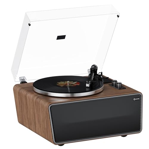 All in One Schallplattenspieler, Bluetooth-Plattenspieler mit eingebauten 4 Stereo-Lautsprechern, Phono-Vorverstärker, Hi-Fi-Plattenspieler für Vinyl-Schallplatten mit Magnetkartusche AT-3600L (MM) von XJ-HOME