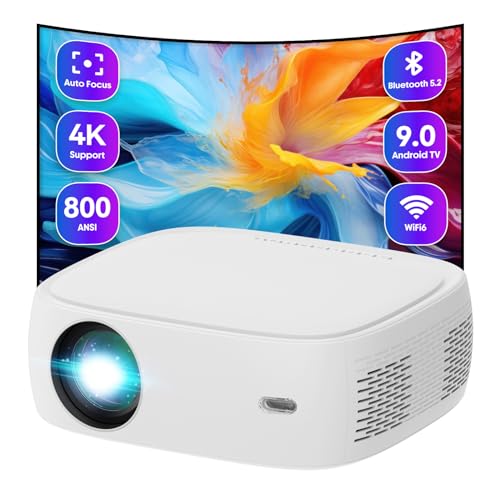 XJ-HOME Beamer [Autofokus/Trapezkorrektur] 25000 Lumen LED Beamer Full HD Android 9.0 4K Heimkino Unterstützt,5G WiFi Bluetooth Video Projektor Kompatibel mit Smartphone/Laptop/TV Stick/HDMI, Weiß von XJ-HOME