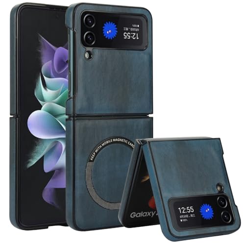 XKchatpt Magnetisch für Samsung Galaxy Z Flip 4 Fall kompatibel mit MagSafe, PU Leder stoßfest Slim Hard Case für Samsung Galaxy Z Flip 4 (Blau) von XKchatpt