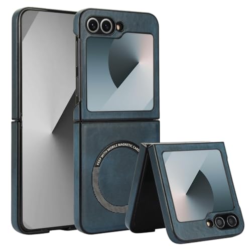 XKchatpt Magnetisch für Samsung Galaxy Z Flip 5 Fall kompatibel mit MagSafe, PU Leder stoßfest Slim Hard Case für Samsung Galaxy Z Flip 5 (Blau) von XKchatpt