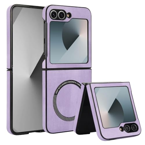 XKchatpt Magnetisch für Samsung Galaxy Z Flip 5 Fall kompatibel mit MagSafe, PU Leder stoßfest Slim Hard Case für Samsung Galaxy Z Flip 5 (Lila) von XKchatpt