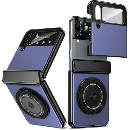 XKchatpt Magnetische Faltbare Handyhülle für Samsung Galaxy Z Flip 4,Kickstand 360° drehbarer Ständer,Aluminiumlegierungshülle mit Scharnierschutz&Front Screen Protector für Z Flip 4 (Blau) von XKchatpt