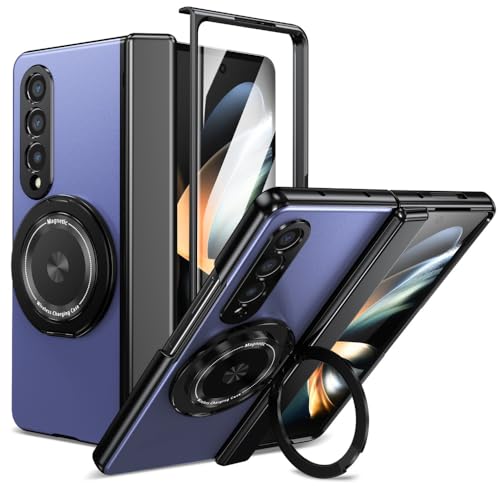 XKchatpt Magnetische Faltbare Handyhülle für Samsung Galaxy Z Fold 4,Kickstand 360° drehbare Standhülle mit Scharnierschutz & Front Screen Protector für Samsung Galaxy Z Fold 4 (Blau) von XKchatpt