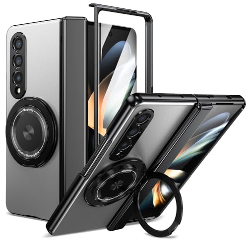 XKchatpt Magnetische Faltbare Handyhülle für Samsung Galaxy Z Fold 4,Kickstand 360° drehbare Standhülle mit Scharnierschutz & Front Screen Protector für Samsung Galaxy Z Fold 4 (Silber) von XKchatpt