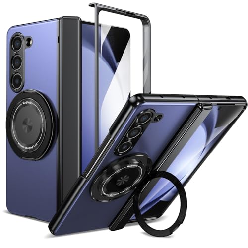 XKchatpt Magnetische Faltbare Handyhülle für Samsung Galaxy Z Fold 5,Kickstand 360° drehbare Standhülle mit Scharnierschutz & Front Screen Protector für Samsung Galaxy Z Fold 5 (Blau) von XKchatpt