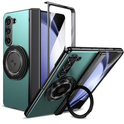 XKchatpt Magnetische Faltbare Handyhülle für Samsung Galaxy Z Fold 5,Kickstand 360° drehbare Standhülle mit Scharnierschutz & Front Screen Protector für Samsung Galaxy Z Fold 5 (Grün) von XKchatpt