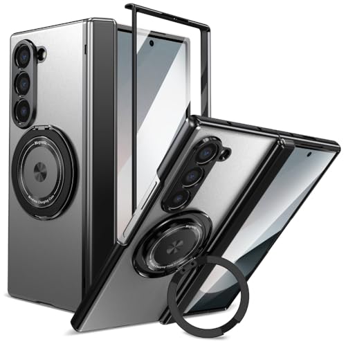 XKchatpt Magnetische Faltbare Handyhülle für Samsung Galaxy Z Fold 6,Kickstand 360° drehbare Standhülle mit Scharnierschutz & Front Screen Protector für Samsung Galaxy Z Fold 6 (Silber) von XKchatpt