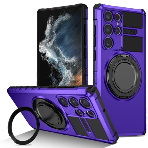 XKchatpt Magnetische Ringhalterung Kickstand Handyhülle für Samsung Galaxy S22 Ultra, 360° drehbar mit Einstellbarer stoßfester Schutzhülle für Samsung Galaxy S22 Ultra (Lila) von XKchatpt