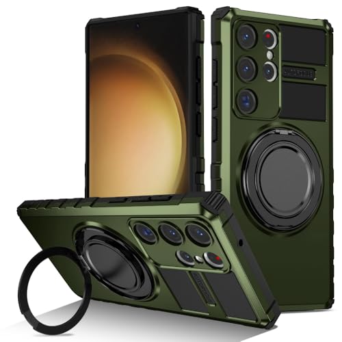 XKchatpt Magnetische Ringhalterung Kickstand Handyhülle für Samsung Galaxy S23 Ultra, 360° drehbar mit Einstellbarer stoßfester Schutzhülle für Samsung Galaxy S23 Ultra (Grün) von XKchatpt