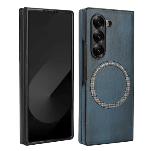 XKchatpt Magnetische für Samsung Galaxy Z fold 5 Fall kompatibel mit MagSafe, PU Leder stoßfest Slim Hard Case für Samsung Galaxy Z fold 5 (Blau) von XKchatpt