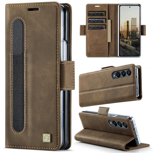 XKchatpt Wallet Case für Samsung Galaxy Z Fold 3, PU-Ledertasche mit Stifthalter, Handytasche mit [RFID-Blockierung][3 Kartenhalter] stoßfeste Schutzhülle für Samsung Galaxy Z Fold 3 (Braun) von XKchatpt
