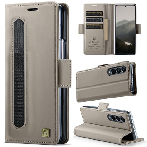 XKchatpt Wallet Case für Samsung Galaxy Z Fold 3, PU-Ledertasche mit Stifthalter, Handytasche mit [RFID-Blockierung][3 Kartenhalter] stoßfeste Schutzhülle für Samsung Galaxy Z Fold 3 (Grau) von XKchatpt