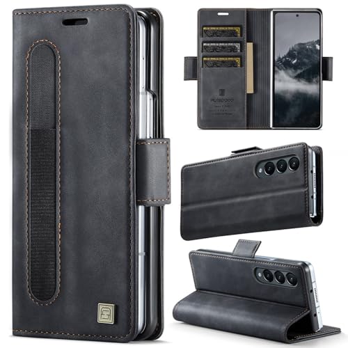 XKchatpt Wallet Case für Samsung Galaxy Z Fold 3, PU-Ledertasche mit Stifthalter, Handytasche mit [RFID-Blockierung][3 Kartenhalter] stoßfeste Schutzhülle für Samsung Galaxy Z Fold 3 (Schwarz) von XKchatpt