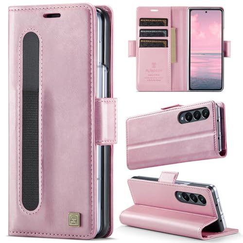 XKchatpt Wallet Case für Samsung Galaxy Z Fold 4, PU-Ledertasche mit Stifthalter, Handytasche mit [RFID-Blockierung][3 Kartenhalter] stoßfeste Schutzhülle für Samsung Galaxy Z Fold 4 (Rotgold) von XKchatpt