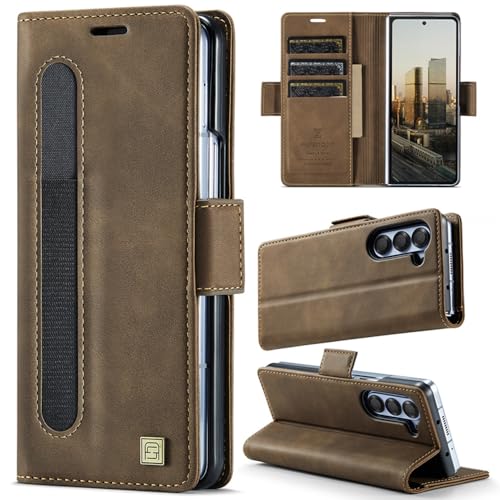 XKchatpt Wallet Case für Samsung Galaxy Z Fold 5, PU-Ledertasche mit Stifthalter, Handytasche mit [RFID-Blockierung][3 Kartenhalter] stoßfeste Schutzhülle für Samsung Galaxy Z Fold 5 (Braun) von XKchatpt