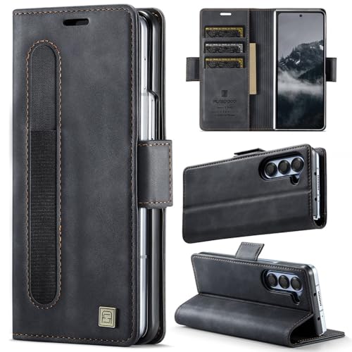 XKchatpt Wallet Case für Samsung Galaxy Z Fold 5, PU-Ledertasche mit Stifthalter, Handytasche mit [RFID-Blockierung][3 Kartenhalter] stoßfeste Schutzhülle für Samsung Galaxy Z Fold 5 (Schwarz) von XKchatpt
