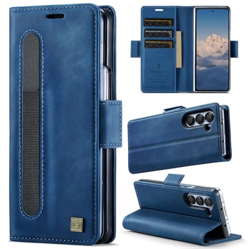 XKchatpt Wallet Case für Samsung Galaxy Z Fold 6, PU-Ledertasche mit Stifthalter, Handytasche mit [RFID-Blockierung][3 Kartenhalter] stoßfeste Schutzhülle für Samsung Galaxy Z Fold 6 (Blau) von XKchatpt