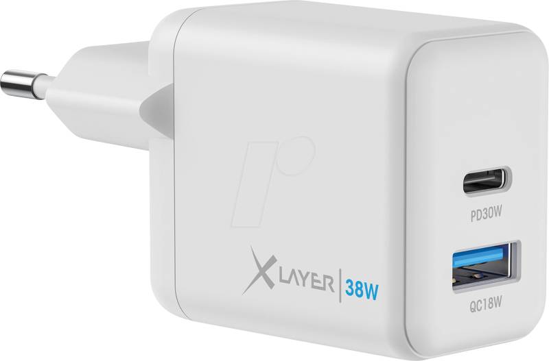 XLAYER 219850 - USB-Ladegerät QC 3.0, 38 W, USV-C/A, weiß von XLAYER