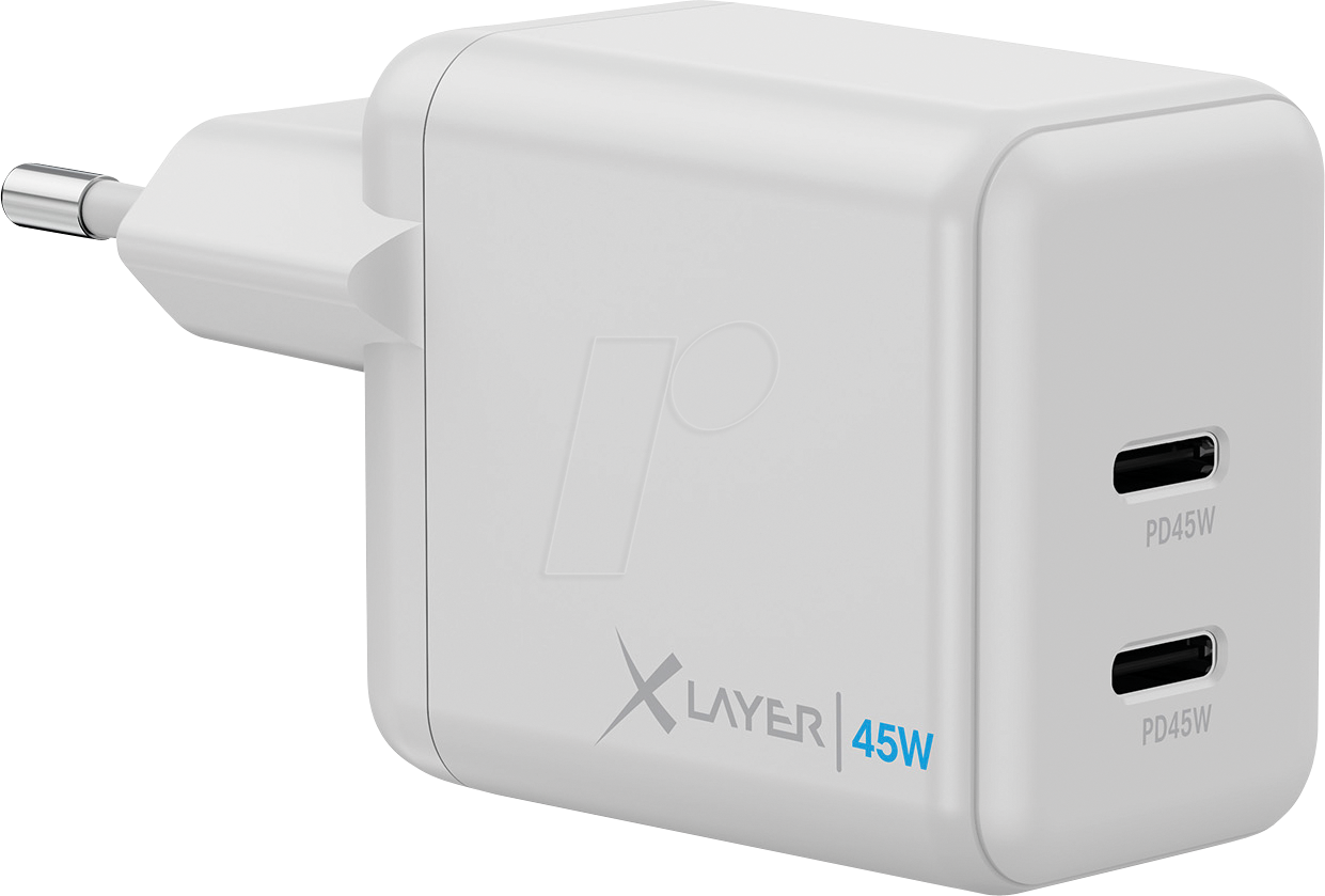 XLAYER 220177 - USB-Ladegerät, 5-20 V, 45 W, 2x USB-C, weiß von XLAYER