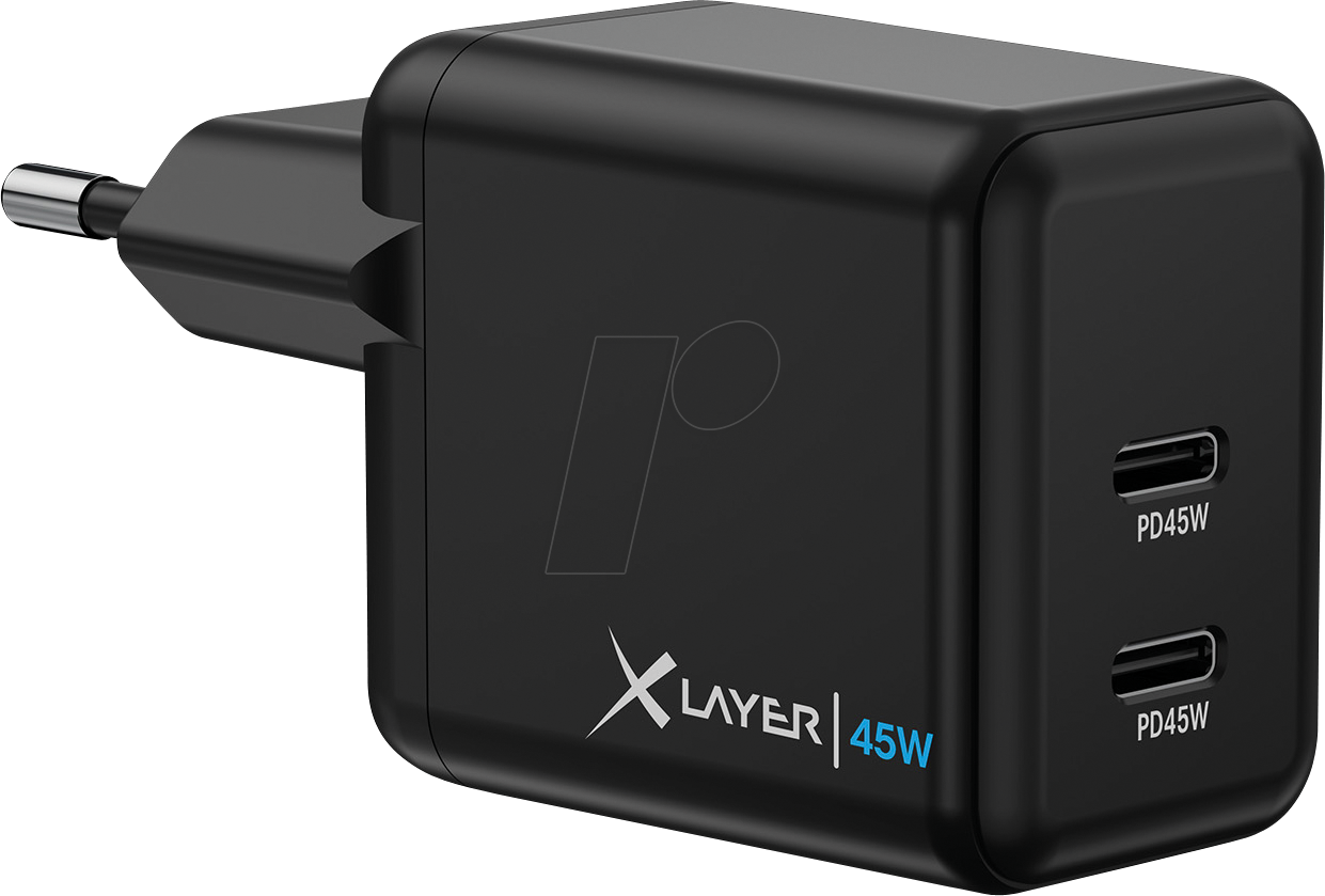 XLAYER 220178 - USB-Ladegerät, 5-20 V, 45 W, 2x USB-C, schwarz von XLAYER
