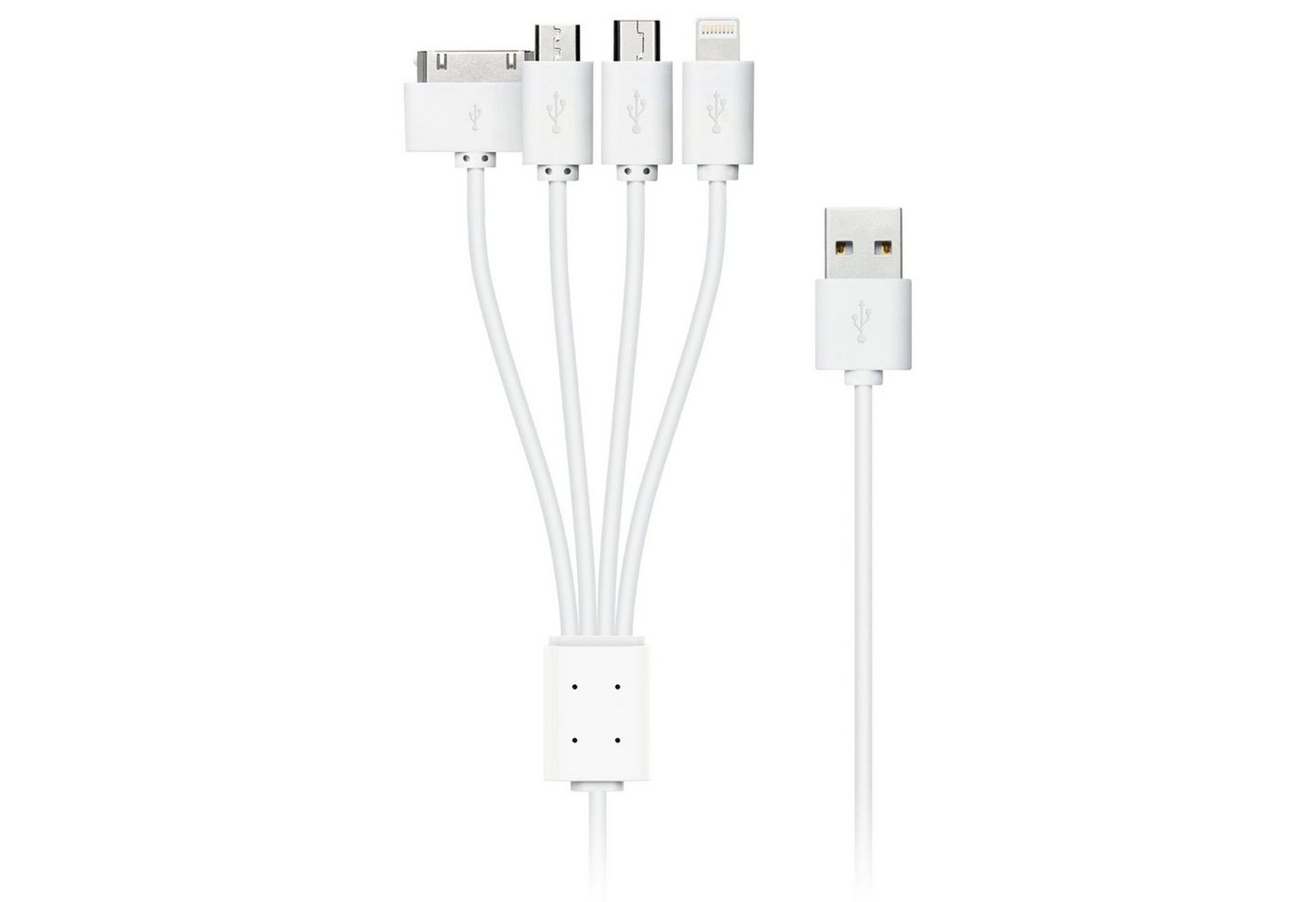 XLAYER Kabel Octopus 4-IN-1 Multi-USB-Ladekabel 0.38m White Smartphone-Kabel, Ligtning, Micro-USB, Mini-USB, Apple 30 Pin, Ligtning, Micro-USB, Mini-USB, Apple 30 Pin (38.00 cm) von XLAYER