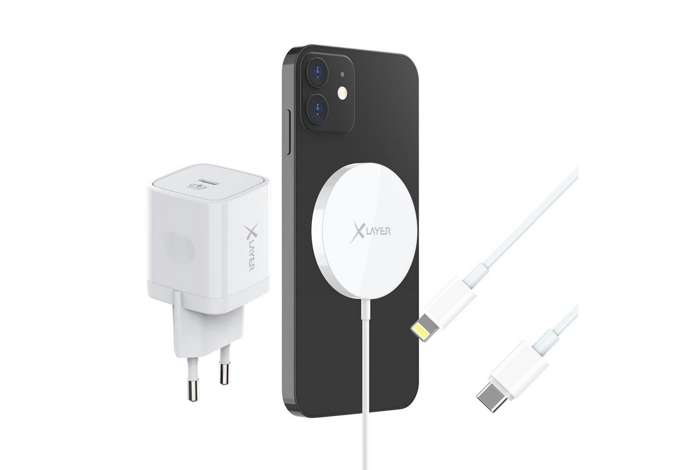 XLAYER MagFix Pro Wireless Charging Set Magsafe 20W Netzteil USB-C Lightning Wireless Charger von XLAYER