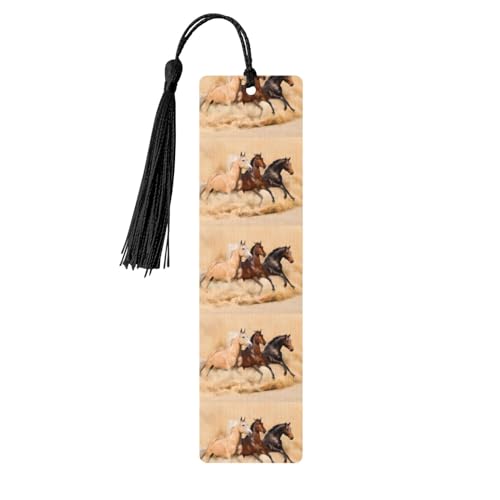 Exquisites Holz-Lesezeichen mit drei laufenden Pferden, doppelseitiges Volldruck-Design, aus hochwertigem Yang-Holz von XLEWSIEU