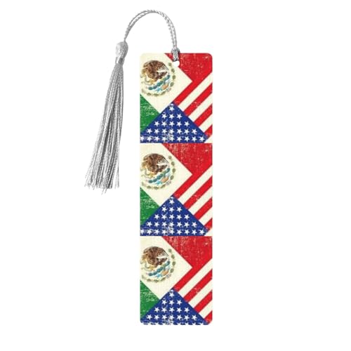 Exquisites Holz-Lesezeichen mit mexikanischer amerikanischer Flagge, doppelseitiges Volldruck-Design, aus hochwertigem Yang-Holz von XLEWSIEU