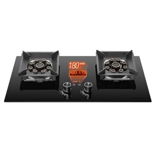 XLTFUC 75 cm Gasherd, 2 Brenner, 5,2 KW, Doppelseitiger Unabhängiger Timer, Schwarzer Gusseisen-Topfhalter Aus Gehärtetem Glas, Geeignet for Die Heimküche Mit Flammendurchschlagschutz(NG) von XLTFUC