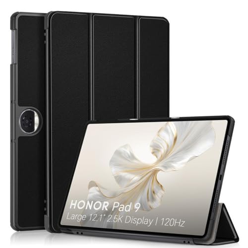 XLTTONG Schutzhülle für Honor Pad 9, 30,5 cm (12,1 Zoll) 2024, ultradünn, dreifach faltbar, harte Rückseite, Ständer, Hülle für Honor Pad 9, HEY2-W09, Schwarz von XLTTONG