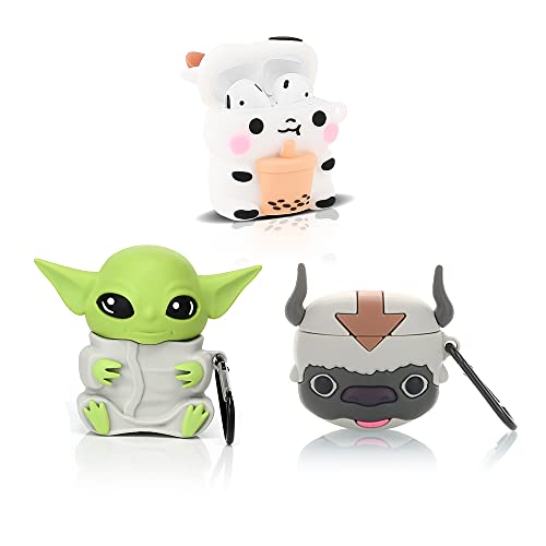 (3 Pack) Hülle für Airpods 1 und Airpods 2, XMBYGY Silikon Airpods Hülle Schutzhülle mit süßem lustigem Hautdesign, mit Schlüsselanhänger(MilkBottle+Yoda+Appa) von XMBYGY