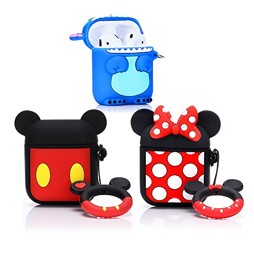 (3 Pack) Hülle für Airpods 1 und Airpods 2, XMBYGY Silikon Airpods Hülle Schutzhülle mit süßem lustigem Hautdesign, mit Schlüsselanhänger(Minnie+Mickey+Stitch) von XMBYGY