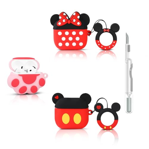 (3 Packung) Silikon Hülle für AirPods 4 Drahtlose Ohrhörer, für AirPods 4th Erzeugung Ohrhörer, mit Reinigung Stift Kit, XMBYGY Silikon Cartoon Ladecase Schutzhülle und Karabiner für Männer Frau von XMBYGY